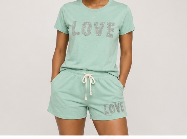 Mint Green LOVE Two-Piece Lounge Set