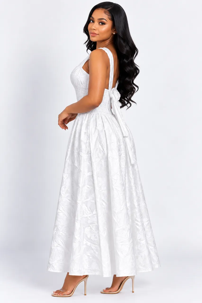 Floral Jacquard Maxi Dress for Women with Open Back and Tie Detail — image 3