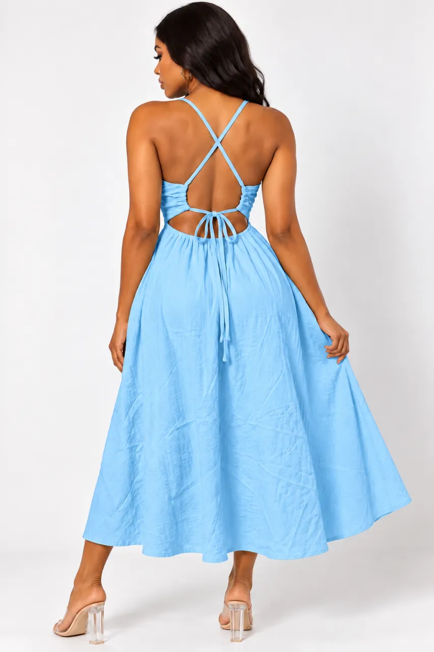 Sky Blue Ruched Cut-Out Maxi Dress — image 3