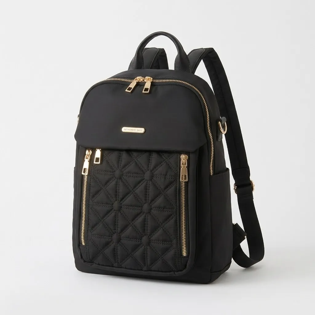 Black Quilted Nylon Backpack — image 1