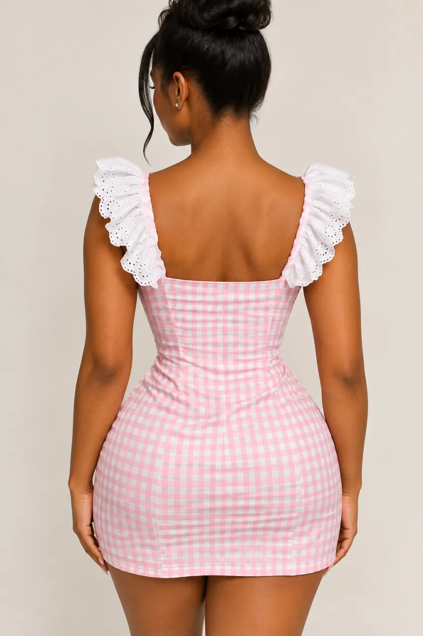 Sweetheart Pink Gingham Ruffle Mini Dress — image 2