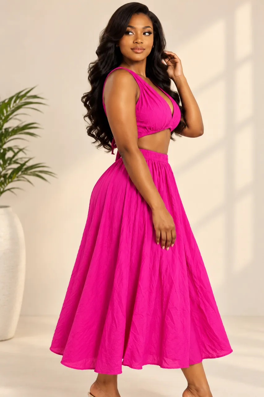 Vibrant Magenta Cut-Out Halter Maxi Dress! — image 2