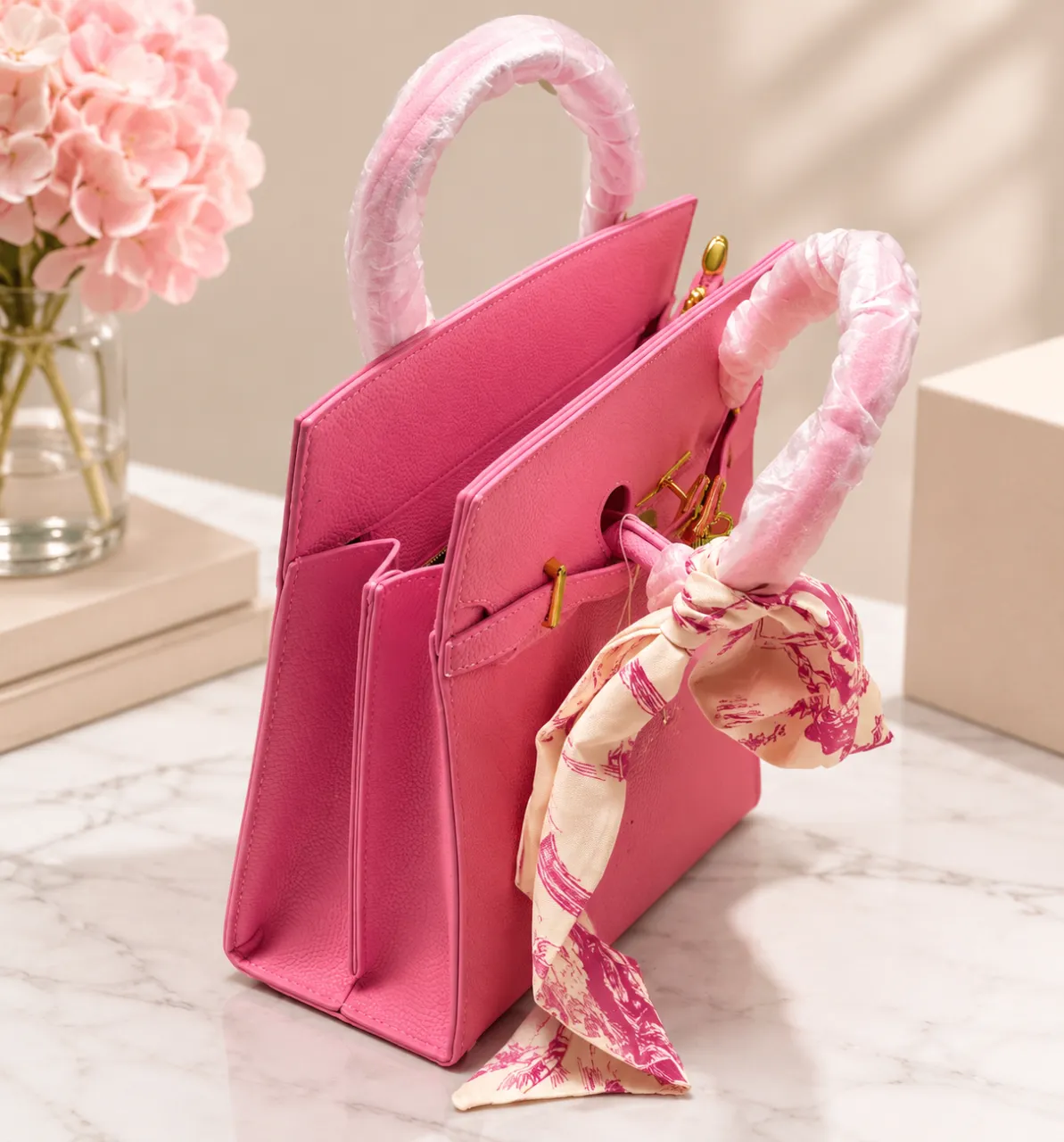 Vivienne Scarf-Wrapped Structured Satchel Bag — image 3