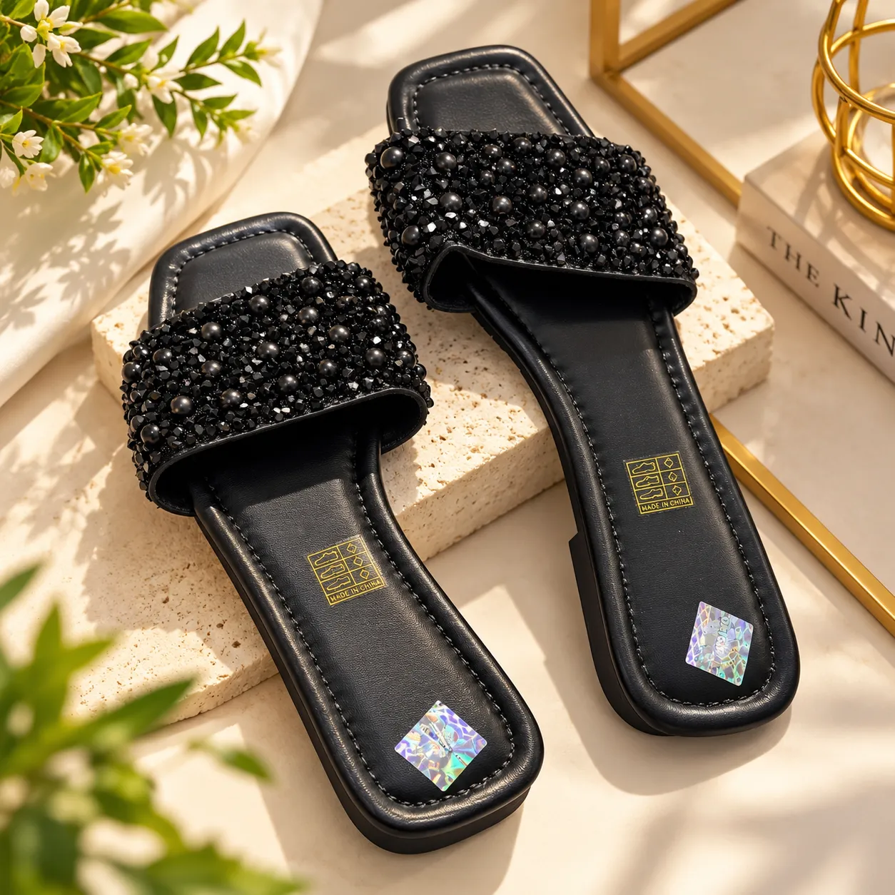 Ladies Glam Black Beaded Slipper — image 2