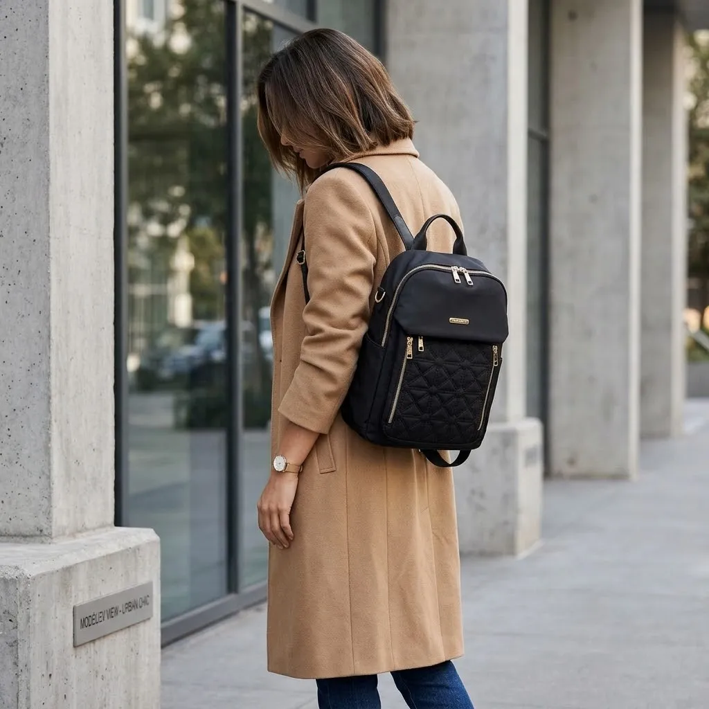 Black Quilted Nylon Backpack — image 4
