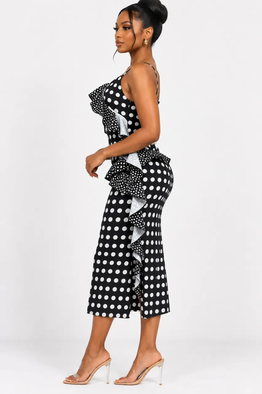 Polka Dot Ruffle Dress (Black & White) — image 2