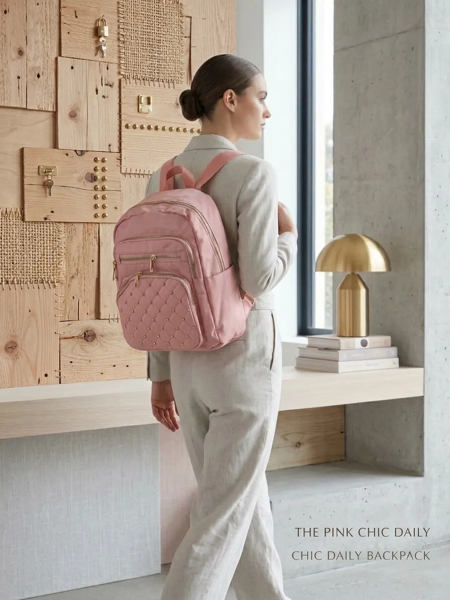 Pink Quilted Backpack — image 3