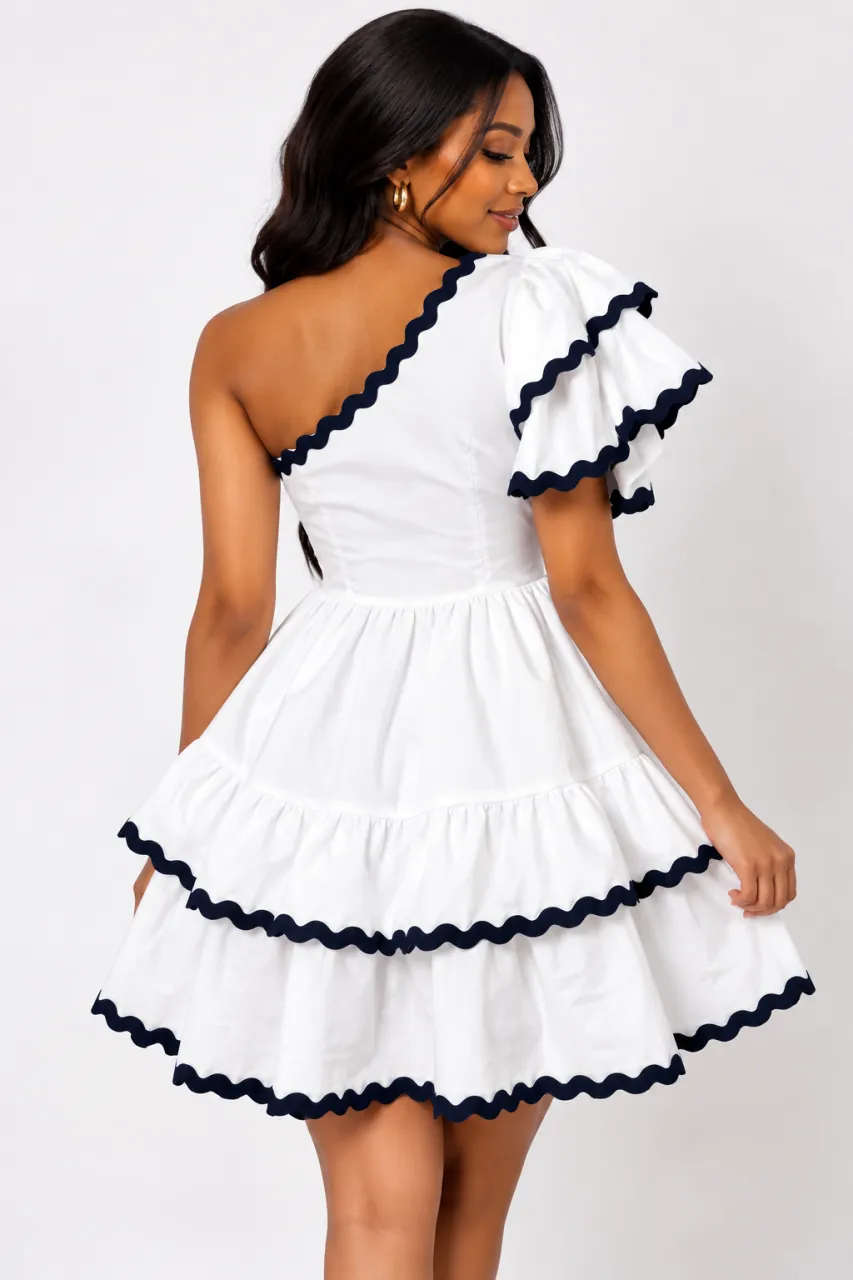 White One-Shoulder Tiered Dress — image 3