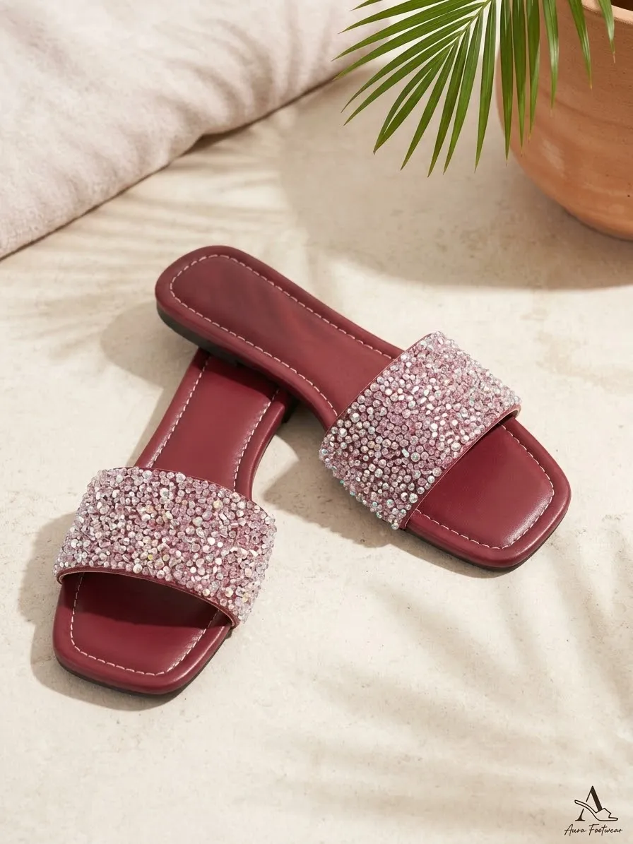 Ladies Rhinestone Slip-On Slides — image 1