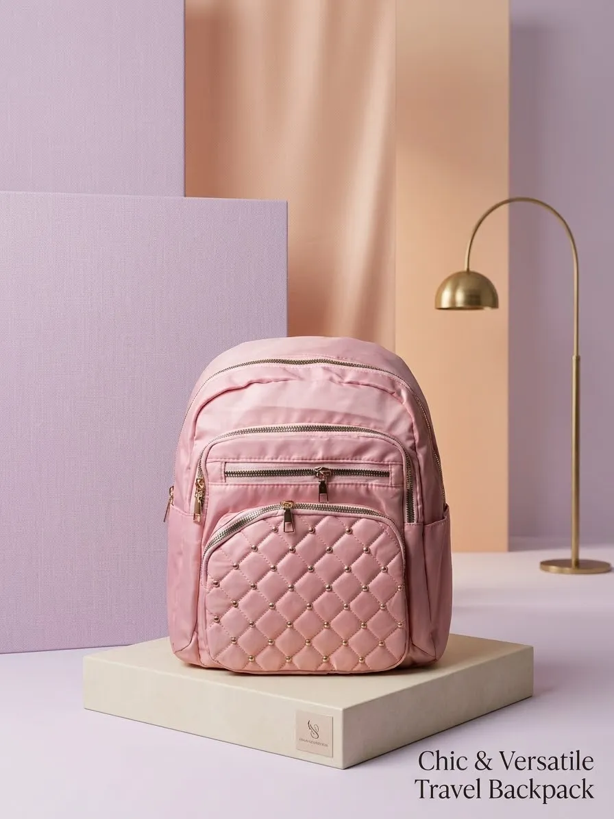 Pink Quilted Backpack — image 1