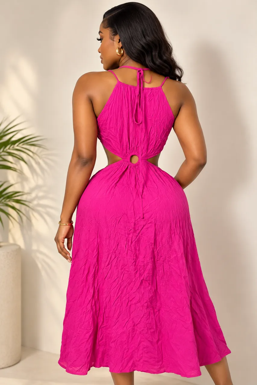 Vibrant Magenta Cut-Out Halter Maxi Dress! — image 3