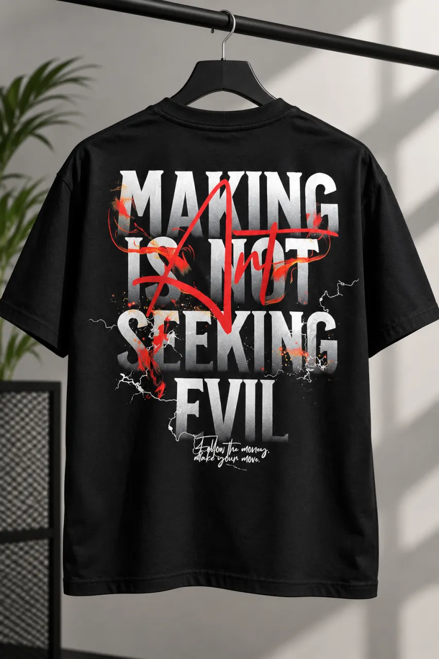 Men's Graphic Print Black Streetwear T-Shirt with Balaclava & Money Stack Design — image 3