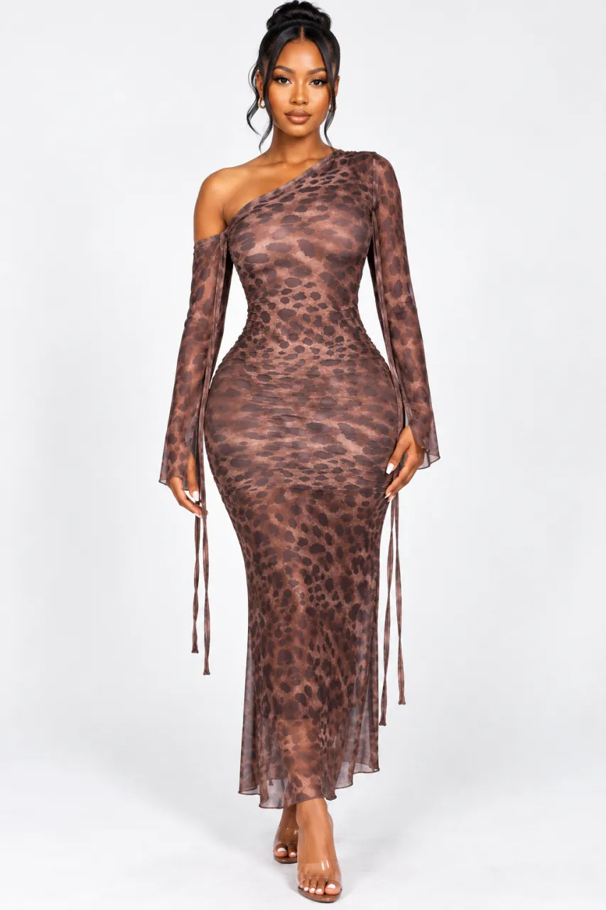 Leopard print shoulder mesh dress — image 1